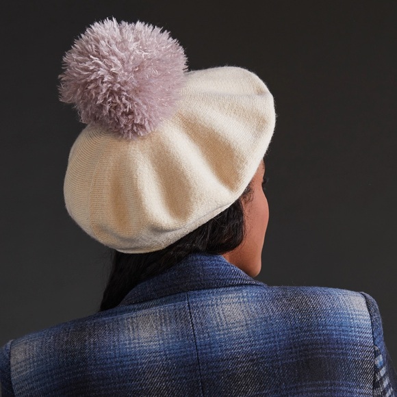 NWT - Anthropologie Pick-A-Pom Wool Blend Beret Base w/Tufted Yellow Pom - Picture 2 of 5